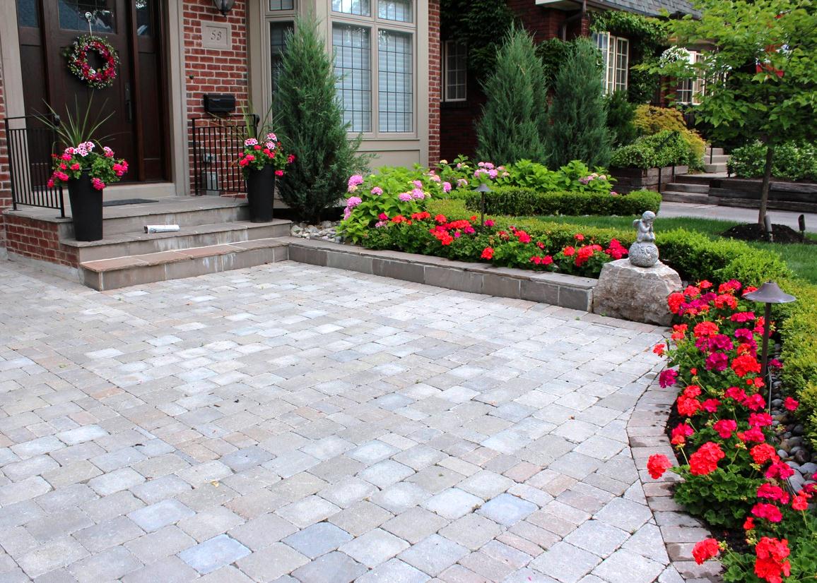 Interlock stone work with annuals flower beds and stone stairs
