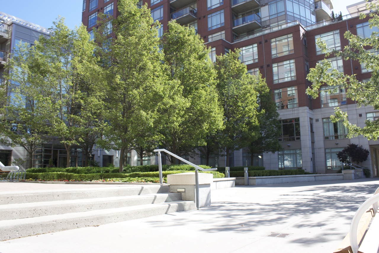 Annuals flower beds built into concrete